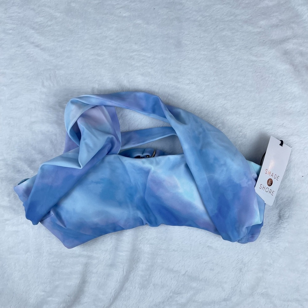 Shade & Shore Bikini Top Women's Small Sky Blue Draped One Shoulder Bandeau